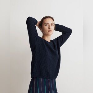 Madewell Ribbed Crewneck Sweater Alpaca Blend in Deep Indigo Size Small